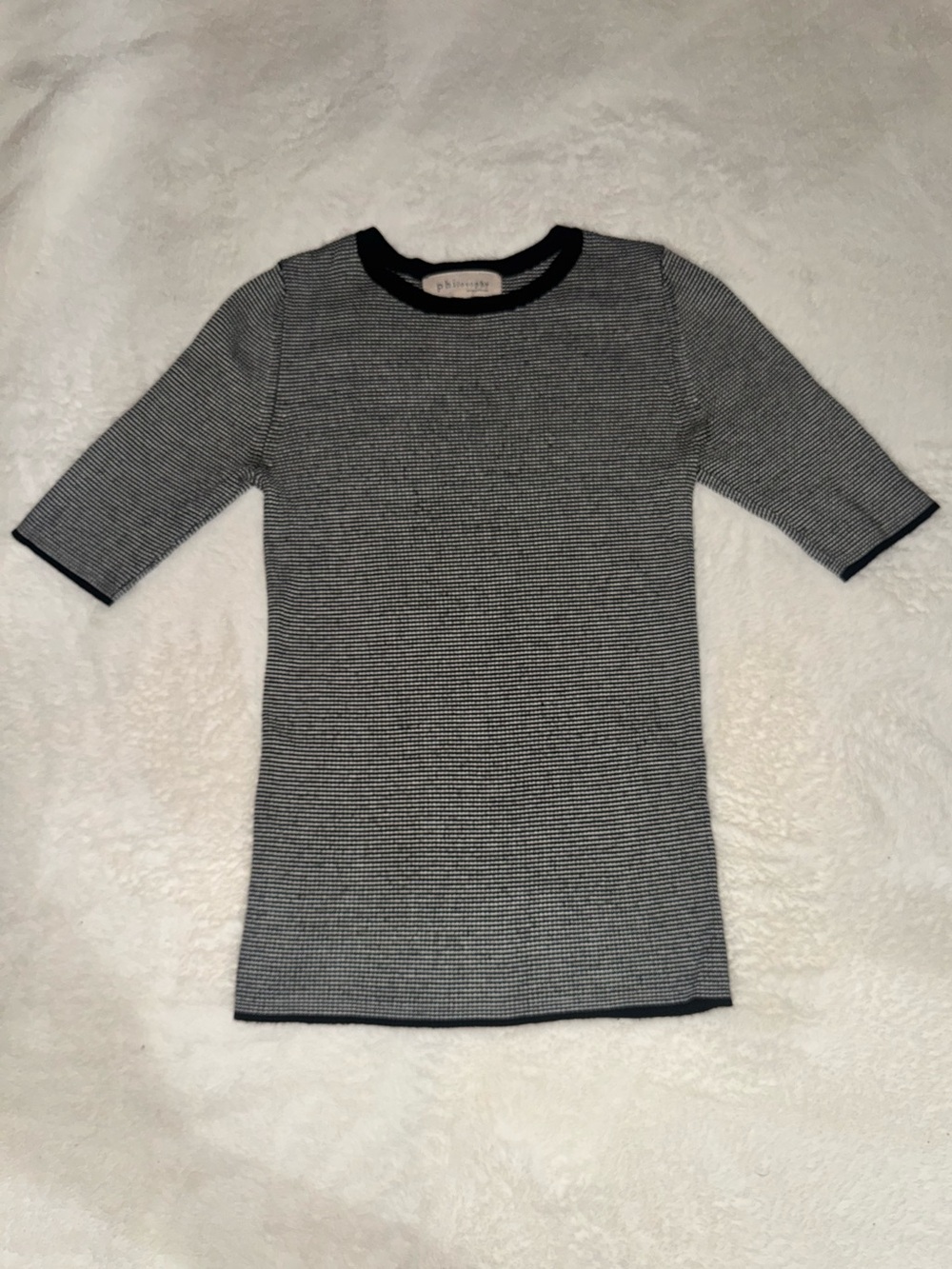 Philosophy Black & White Stripe Mid- Sleeve Knit